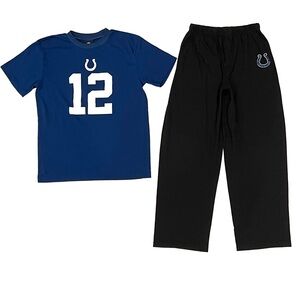 NFL Indianapolis Colts Football Andrew Luck 12 Blue Black Pajama Set Boys Large